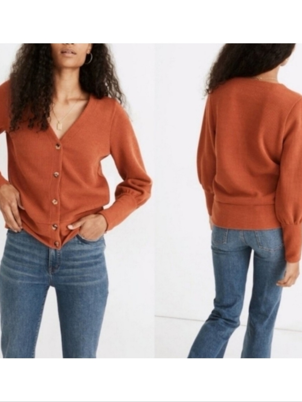 Madewell | Ottoman Rib Cardigan‎ Top Rust Torch Flower Button Size XS